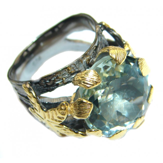 Chunky faceted Green Amethyst Gold plated over Sterling Silver ring size 8 1/4