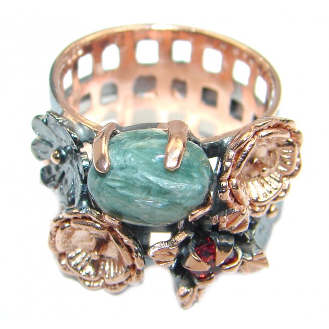Chunky faceted Green Seraphinite Rose Gold plated over Sterling Silver ring size 8