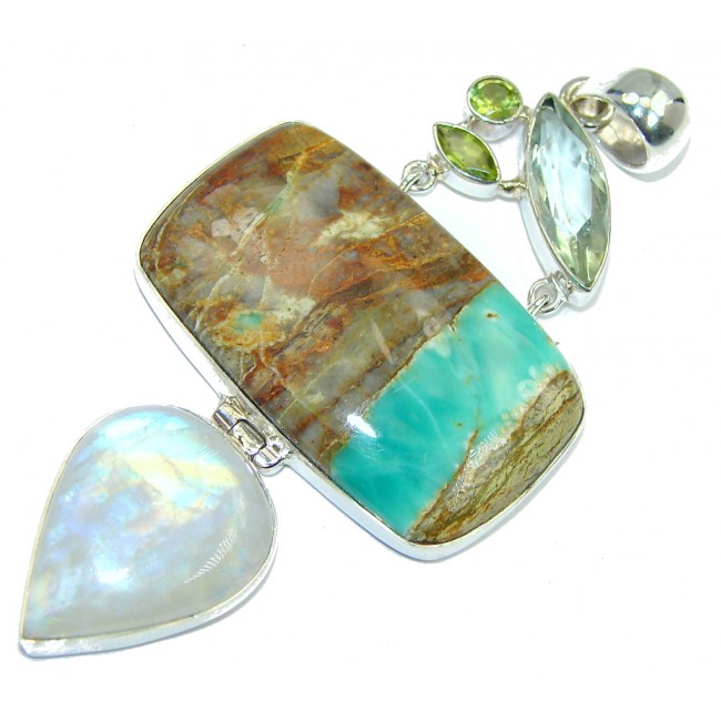 Luxurious Peruvian Opal Fire Moonstone Sterling Silver handmade Pendant