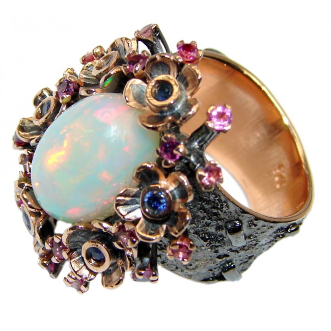 Natural 19.6ct Ethiopian Opal Tourmaline Tanzanite 18ct Gold Rhodium plated over Sterling Silver ring size 7 1/2