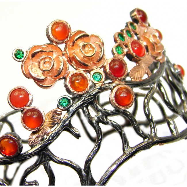 Real Treasure Emerald Carnelian Rose Gold plated over Sterling Silver Bracelet / Cuff