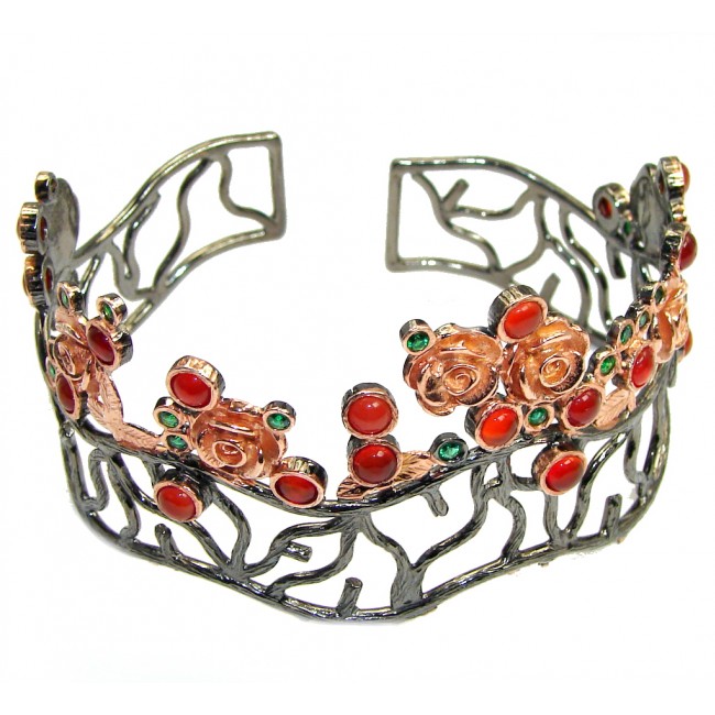 Real Treasure Emerald Carnelian Rose Gold plated over Sterling Silver Bracelet / Cuff
