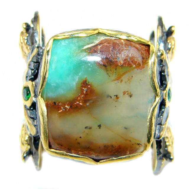 Natural Beauty Green Peruvian Opal Gold plated over Sterling Silver ring s. 7