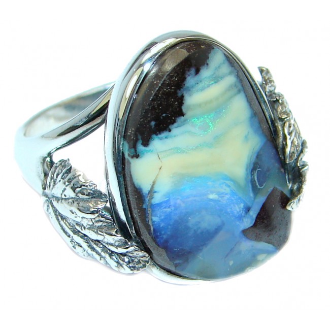 Classic Boulder Opal Sterling Silver handcrafted ring size 8