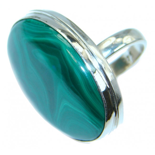 Natural great quality Malachite Sterling Silver handcrafted ring size adjustable