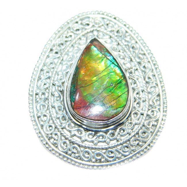 Authentic Canadian Fire Ammolite Sterling Silver ring size 7 3/4