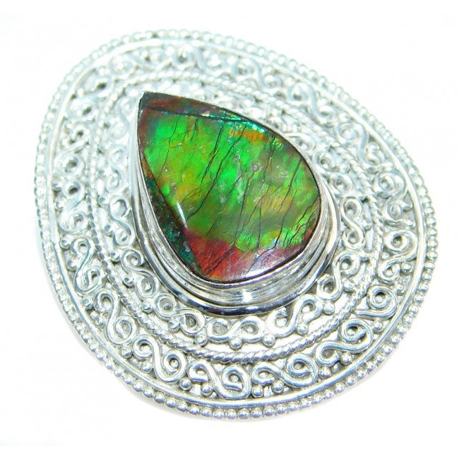 Authentic Canadian Fire Ammolite Sterling Silver ring size 7 3/4