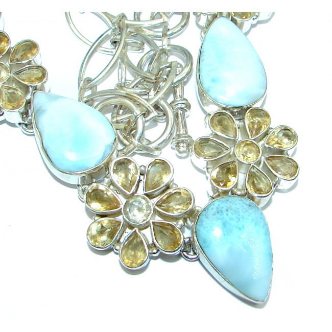 Mega Chunky Larimar Citrine Sterling Silver handcrafted necklace