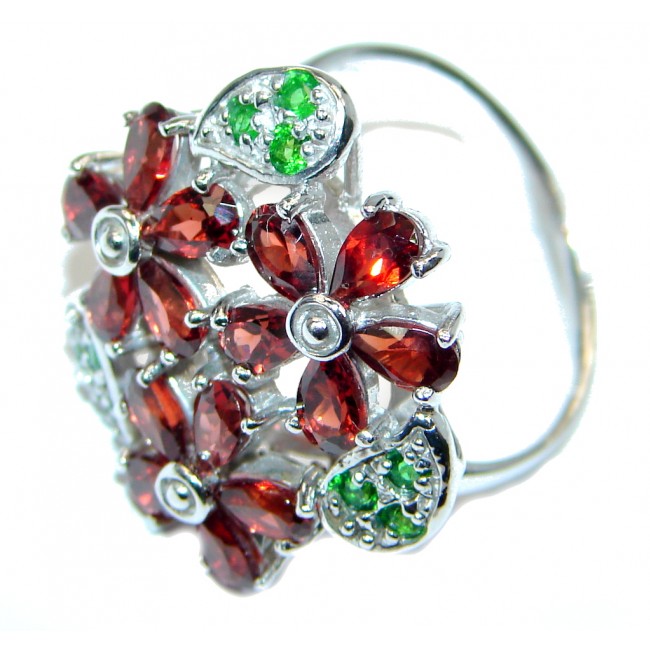 Beauteous Natural Mozambique Garnet Chrome Diopside 925 Sterling Silver Ring 9 1/4
