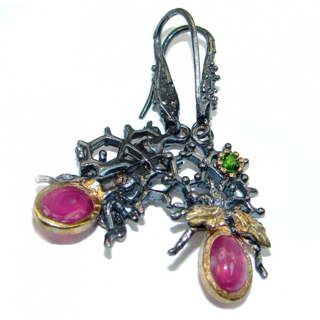 Charming Rhodolite Garnet Emerald Rose Gold plated over Sterling Silver earrings
