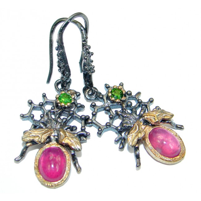 Charming Rhodolite Garnet Emerald Rose Gold plated over Sterling Silver earrings