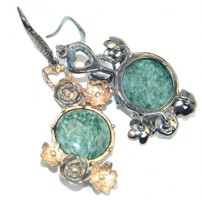 Genuine Seraphinite Rose Gold Rhodium plated over Sterling Silver handmade earrings