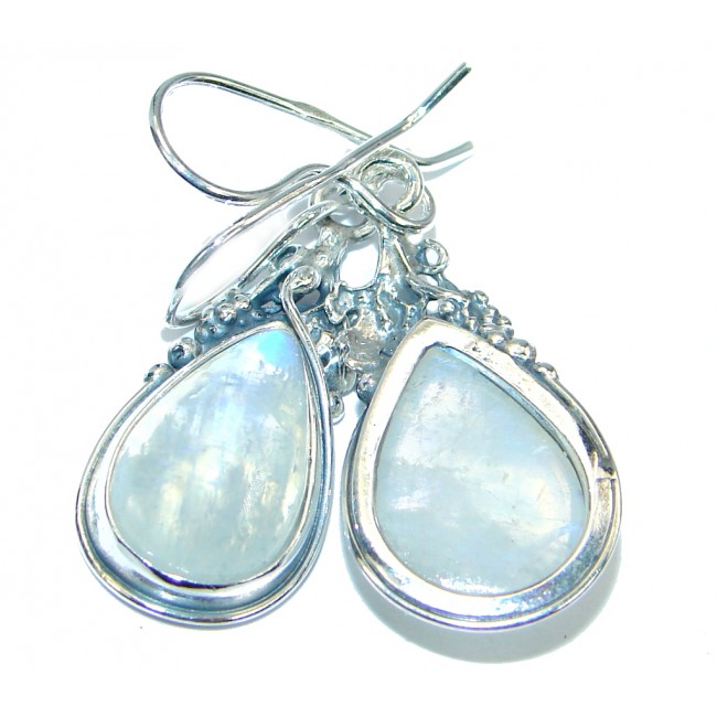 Sublime Design White Moonstone Oxidized Sterling Silver earrings
