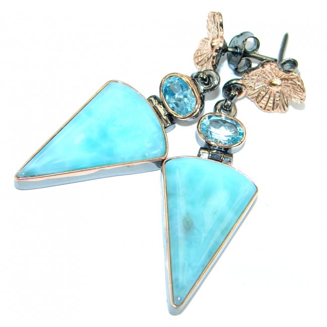 Precious Blue Larimar Sterling Silver Topaz handmade earrings