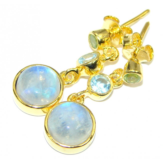 Stylish Fire Moonstone Peridot, Topaz Gold plated over Sterling Silver stud earrings