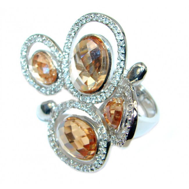 Large Spectacular created Golden Topaz Sterling Silver Ring size 7 1/4