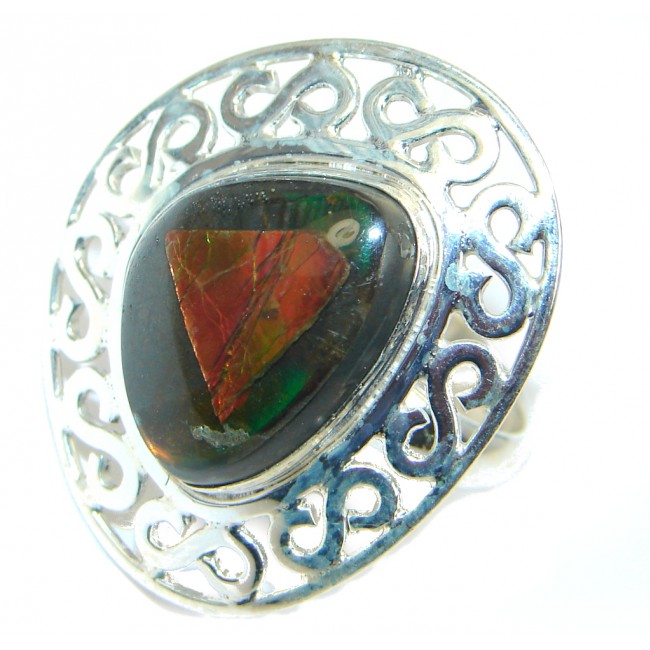 Authentic Canadian Fire Ammolite Sterling Silver ring size 8 3/4
