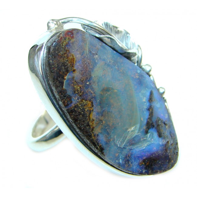 Classic Boulder Opal Sterling Silver handcrafted ring size adjustable