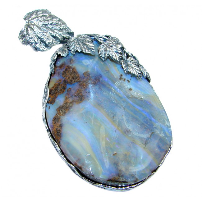 63.6 grams! Beautiful Natural Australian Boulder Opal Oxidized Sterling Silver handmade Pendant