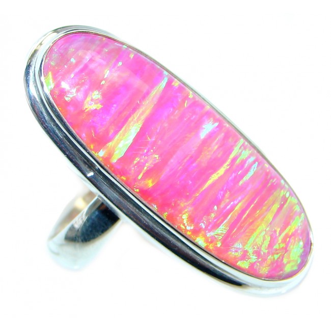 Japanese Pink Fire Opal Sterling Silver ring size adjustable