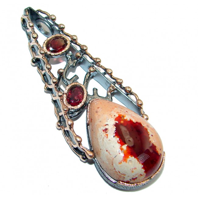 Authentic Mexican Fire Opal Garnet Gold plated over Sterling Silver handmade Pendant