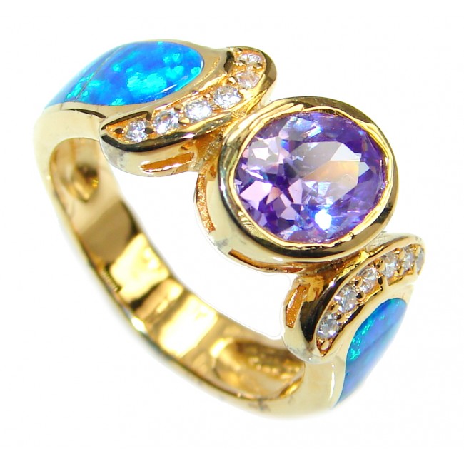 Japanese Fire Opal Cubic Zirconia Gold plated over Sterling Silver ring s. 6