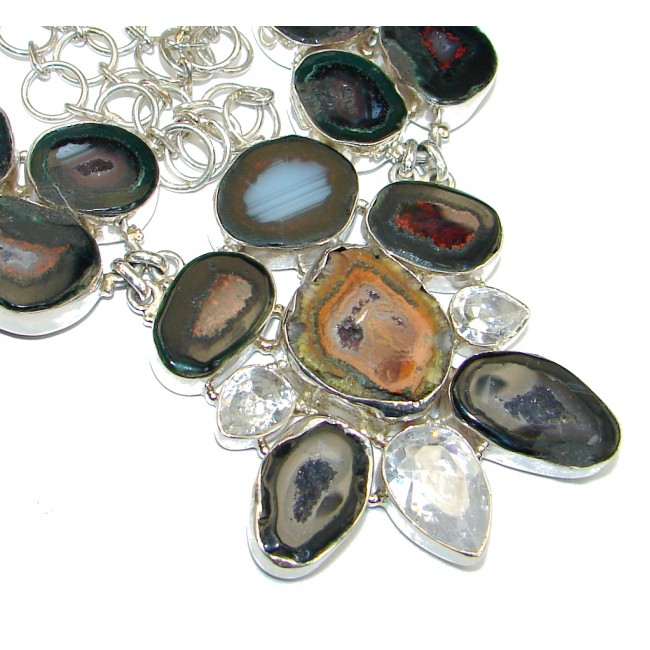 Huge Fashion Agate Druzy Sterling Silver handmade necklace