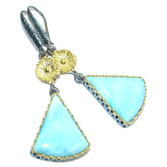 Precious Blue Larimar Gold plated over Sterling Silver handmade earrings