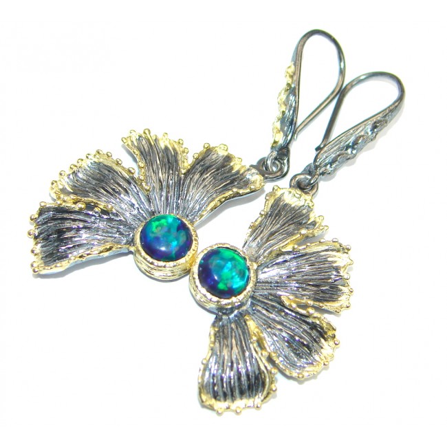 Gorgeous Natural Black Opal Gold plated over 925 Sterling Silver Earrings