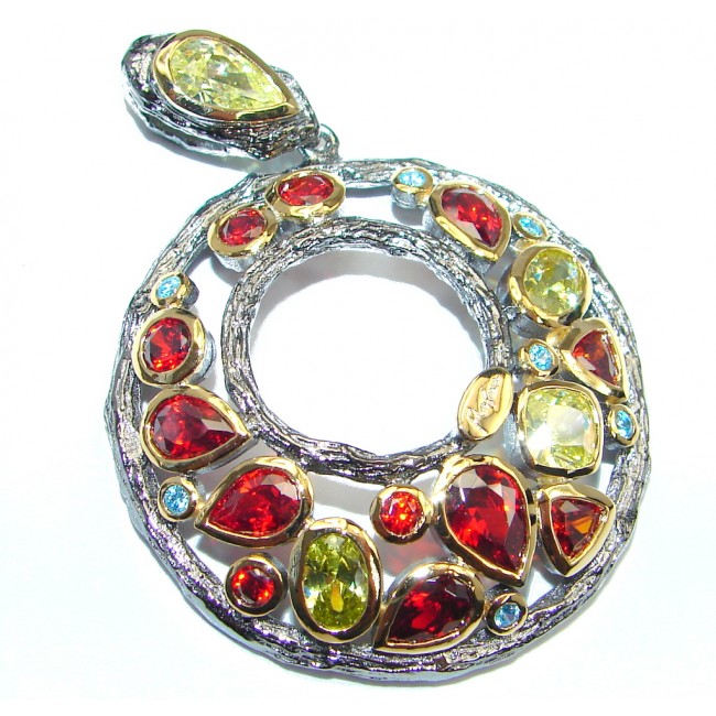 Pure Joy Red Garnet Peridot Topaz Gold plated over Sterling Silver Pendant