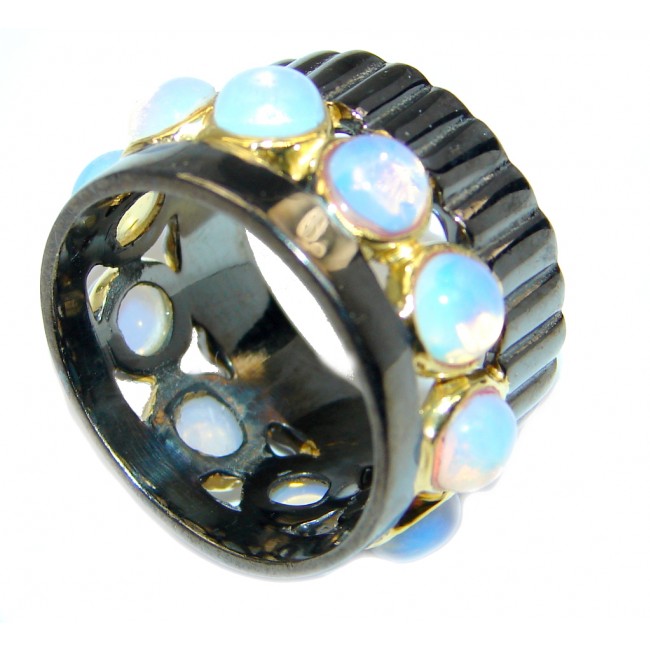 Rare Design Opalite Gold Rhodium Plated over Sterling Silver handmade ring s. 7