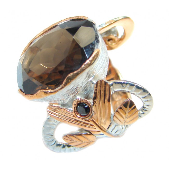 Amazing Genuine Smoky Topaz Gold plated over Sterling Silver ring size 6 1/4