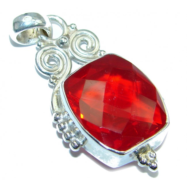 Amazing created red Quartz Sterling Silver Pendant