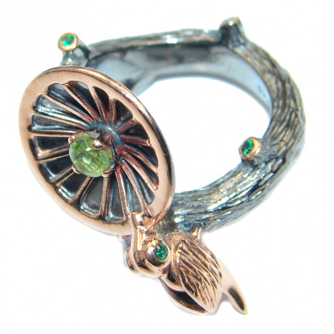 Golden Bird Genuine Peridot Rose Gold plated over Sterling Silver ring size 8