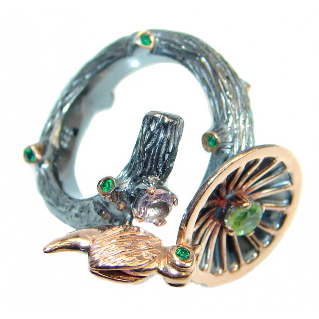 Golden Bird Genuine Peridot Rose Gold plated over Sterling Silver ring size 8