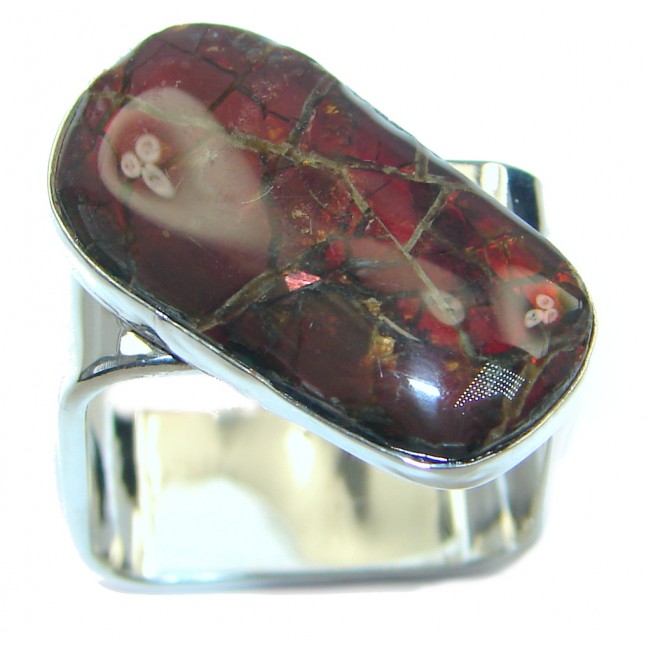 Unisex Natural Rainbow Fire Ammolite Sterling Silver ring s. 7 1/2