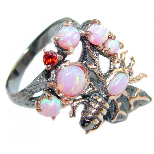 Orange Galaxy Japanese Fire Opal Rose Gold plated over Sterling Silver ring s. 7