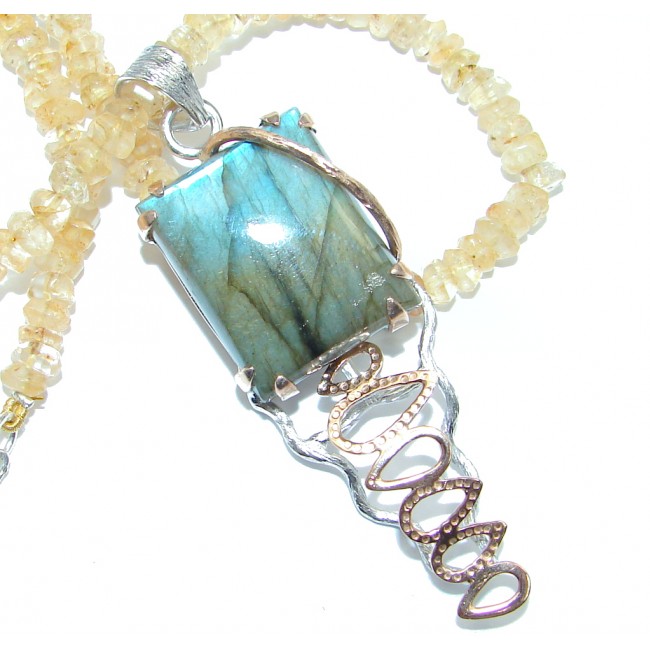 Marvelous quality Fire Labradorite Citrine Beads Rose Gold plated over Sterling Silver handmade necklace
