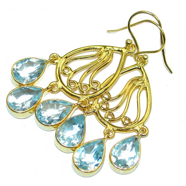 Great genuine Swiss Blue Topaz Gold plated over Sterling Silver earrings