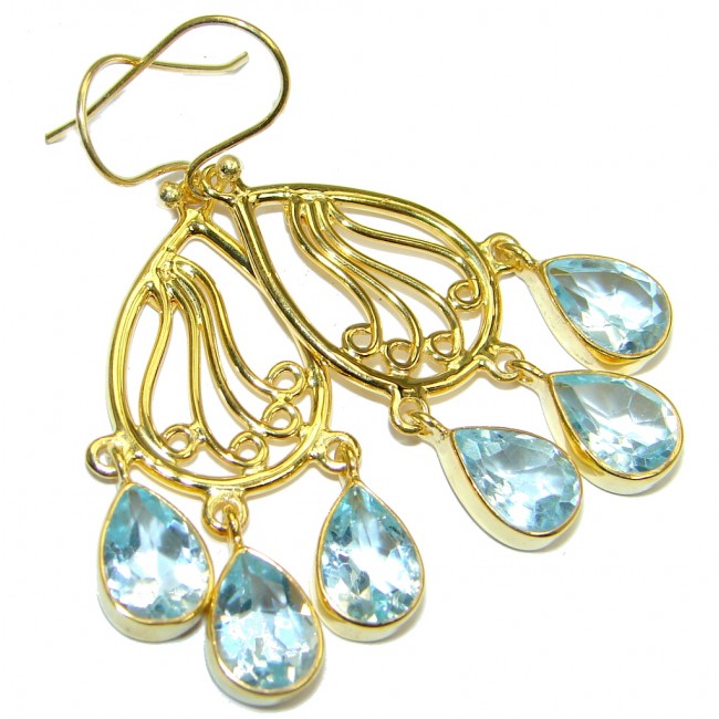 Great genuine Swiss Blue Topaz Gold plated over Sterling Silver earrings