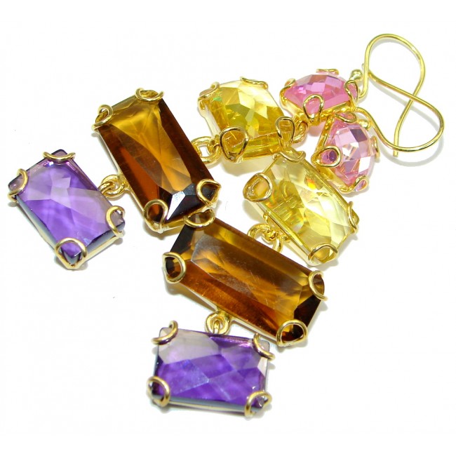 Luxury Multicolor simulated Gemstones Gold plated over Sterling Silver earrings