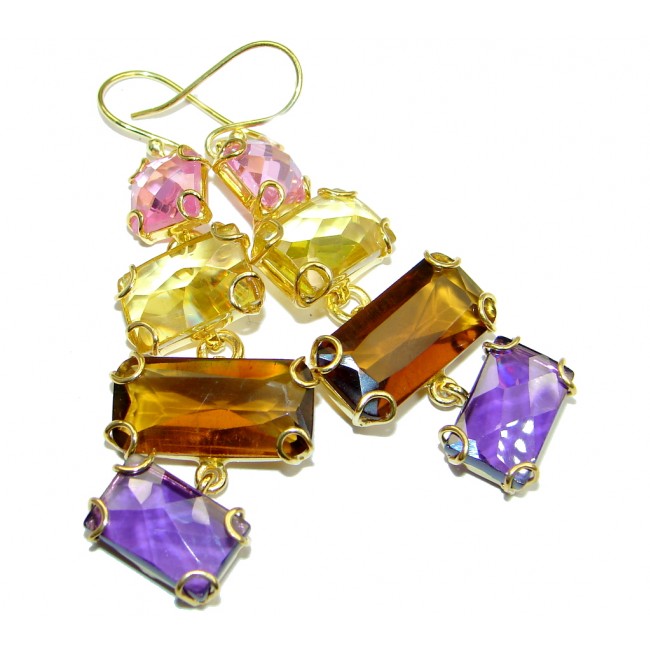 Luxury Multicolor simulated Gemstones Gold plated over Sterling Silver earrings