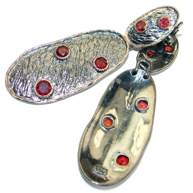 Long Unique Rhodolite Garnet Rose Gold plated over Sterling Silver stud earrings