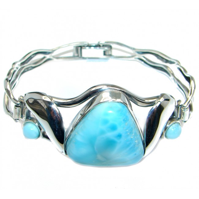 Great AAA+ quality Blue Larimar Oxidized highly polished Sterling Silver handmade Bracelet / Cuff