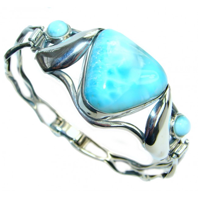 Great AAA+ quality Blue Larimar Oxidized highly polished Sterling Silver handmade Bracelet / Cuff