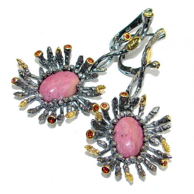 Genuine Pink Opal & Garnet Citrine Gold Plated Sterling Silver handmade earrings