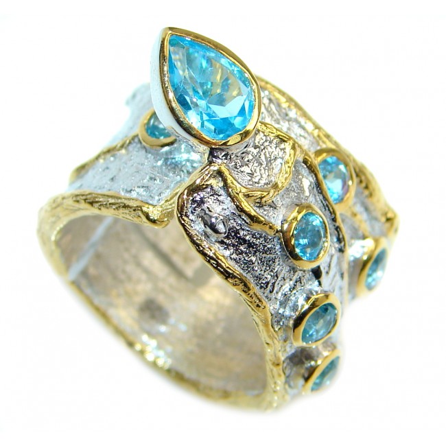 Large Natural Blue Topaz Gold plated over Sterling Silver Ring size 6
