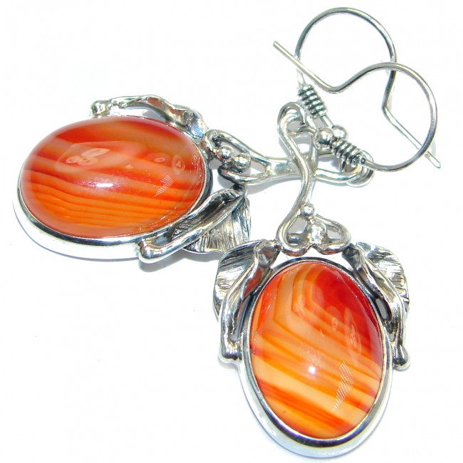 Orange Carnelian Oxidized Sterling Silver handmade earrings
