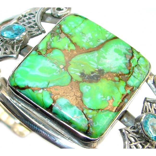 Large Handcrafted Green Turquoise Sterling Silver handmade Bracelet / Cuff