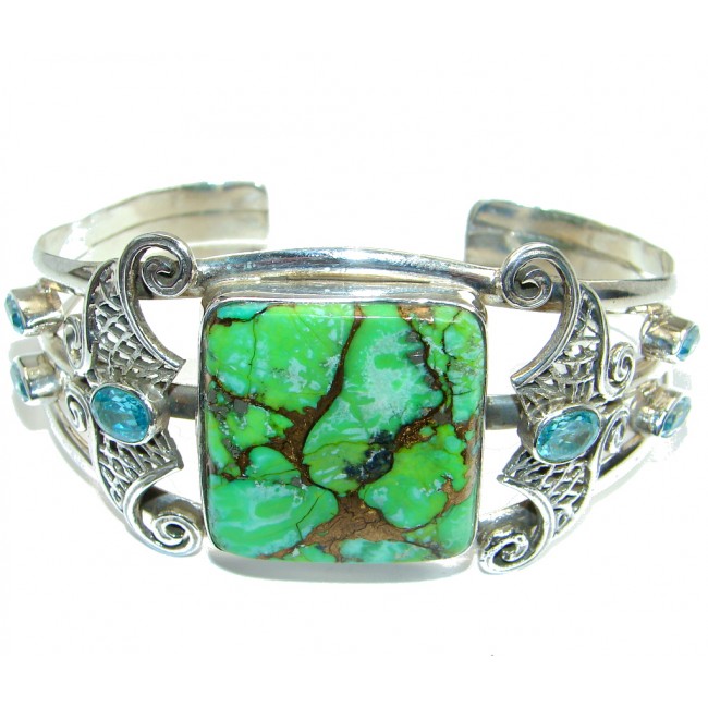 Large Handcrafted Green Turquoise Sterling Silver handmade Bracelet / Cuff